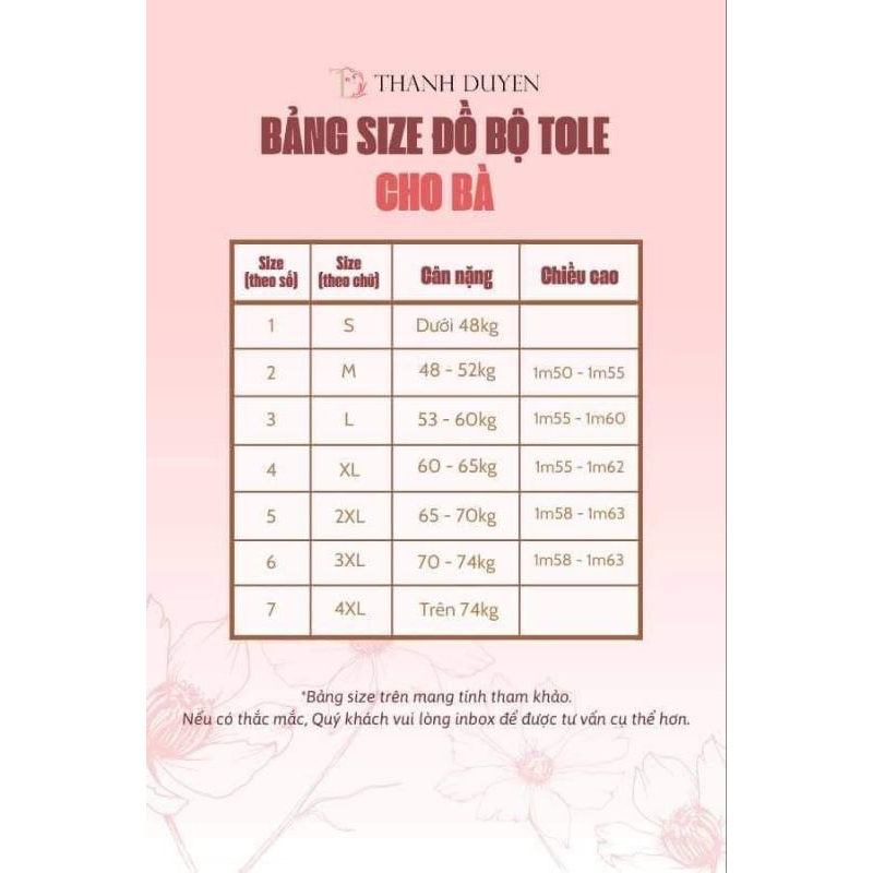 Đồ bộ Tole bà mặc nhà Thành Duyên,họa tiết  bông, tay lỡ, quần dài, không rút, thoáng mát- 1546TLD