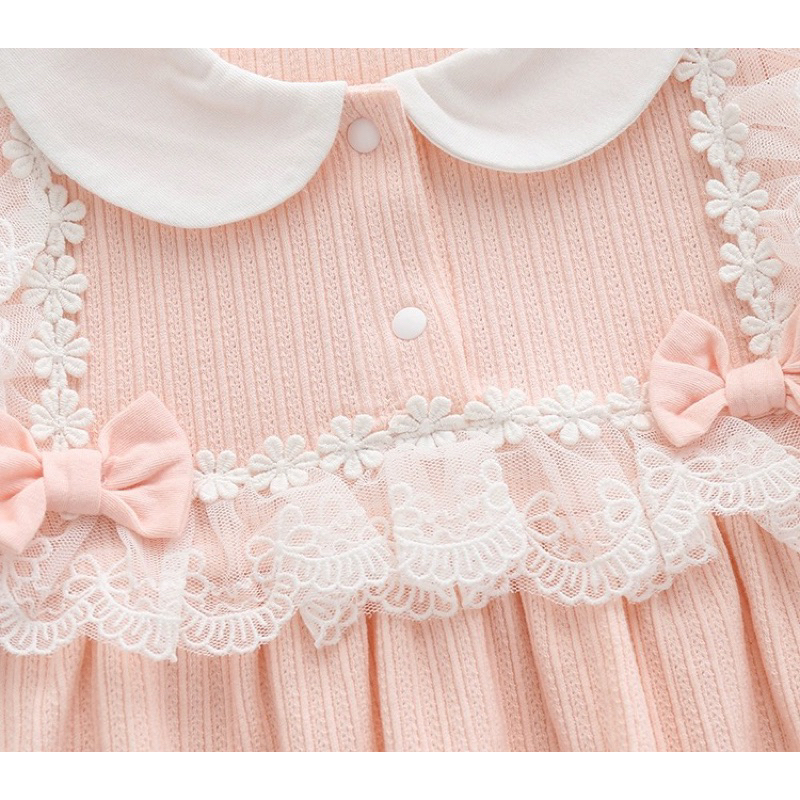 Set body chip đính nơ kèm mũ tiểu thư/băng đô cho bé gái diện đầy tháng thôi nôi