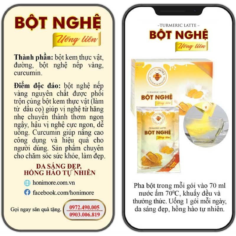 Combo 3 hộp Bột nghệ uống liền Honimore 288g (18 gói) tặng 1 hộp cùng loại 160g (10 gói)