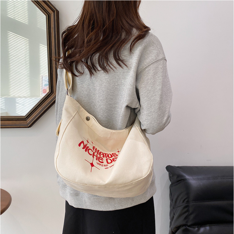 Túi chéo nam nữ style Hàn Quốc hottrend 2023, túi vải cỡ lớn có ngăn phụ đeo đi học, đi chơi tiện dụng năng động Niche