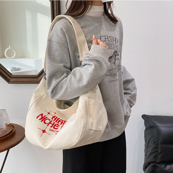 Túi chéo nam nữ style Hàn Quốc hottrend 2023, túi vải cỡ lớn có ngăn phụ đeo đi học, đi chơi tiện dụng năng động Niche