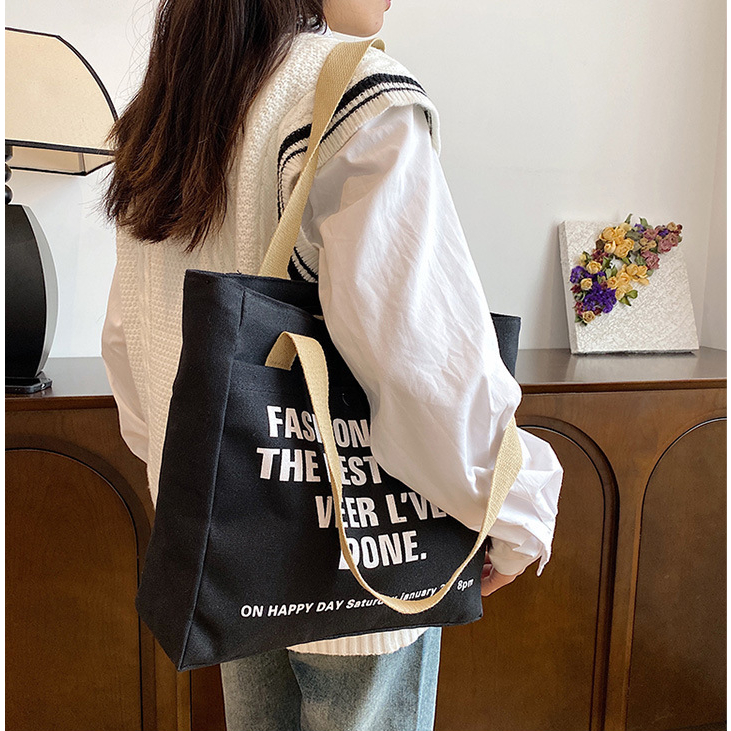 Túi đeo chéo dáng tote thanh lịch để a4 ipad nhiều ngăn tiện dụng, túi vải cỡ lớn đeo đi học đi làm đi chơi đẹp rẻ