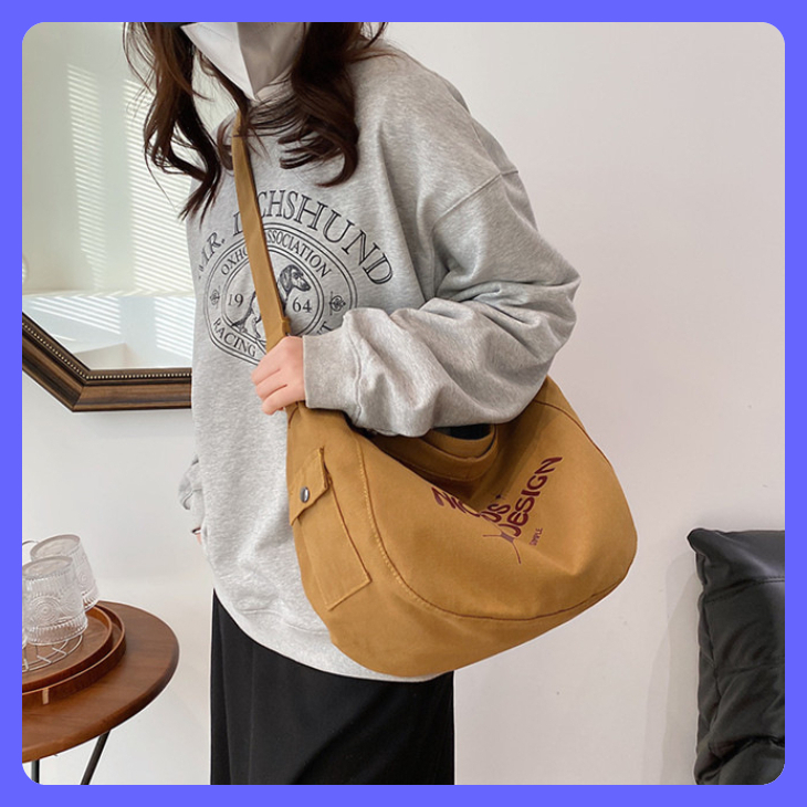 Túi chéo nam nữ style Hàn Quốc hottrend 2023, túi vải cỡ lớn có ngăn phụ đeo đi học, đi chơi tiện dụng năng động Niche