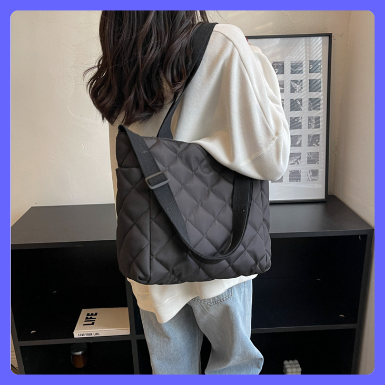 Túi đeo chéo nữ dáng Tote đeo vai chần phao cỡ lớn chống thấm nước nhiều màu trơn basic phong cách tối giản thời trang