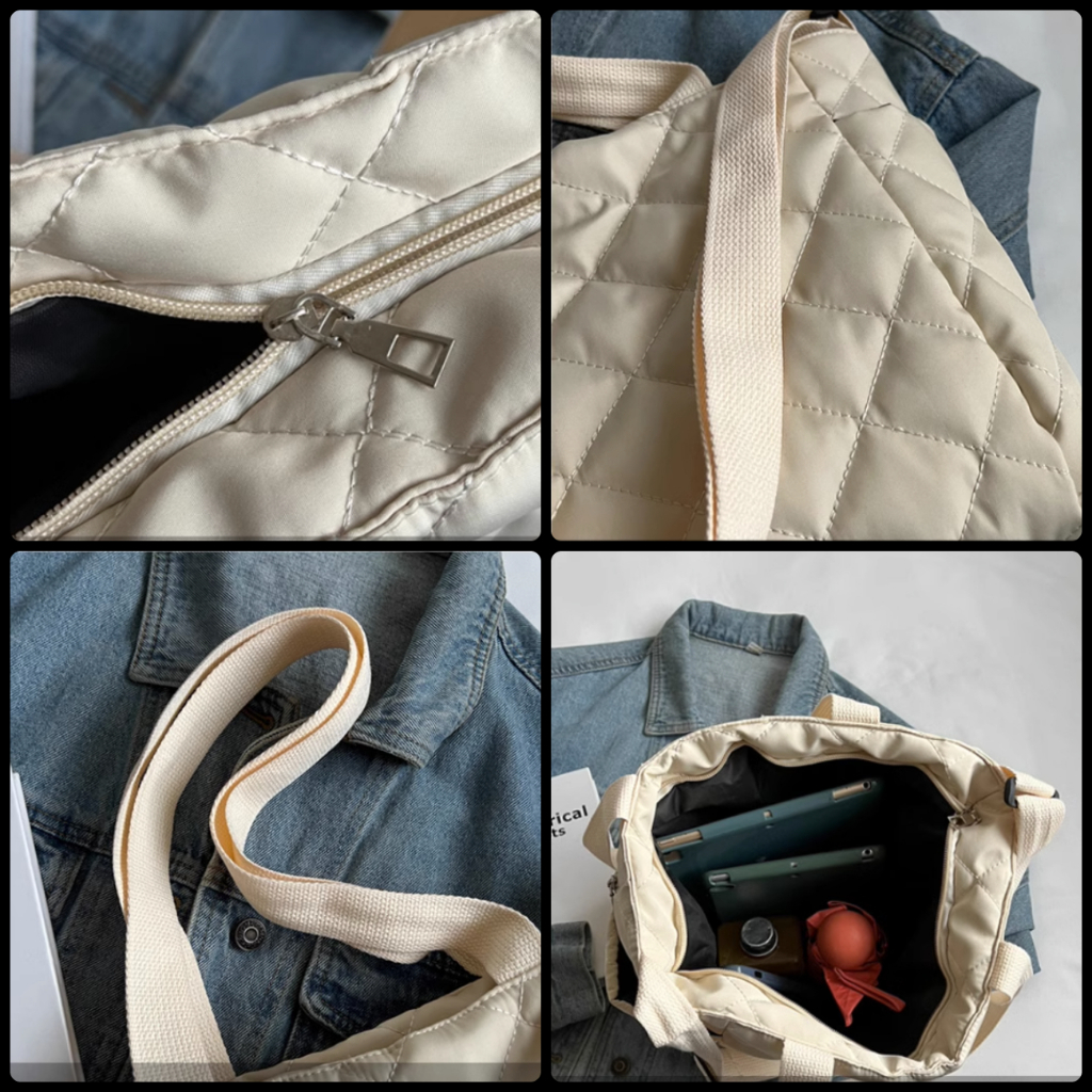 Túi đeo chéo nữ dáng Tote đeo vai chần phao cỡ lớn chống thấm nước nhiều màu trơn basic phong cách tối giản thời trang