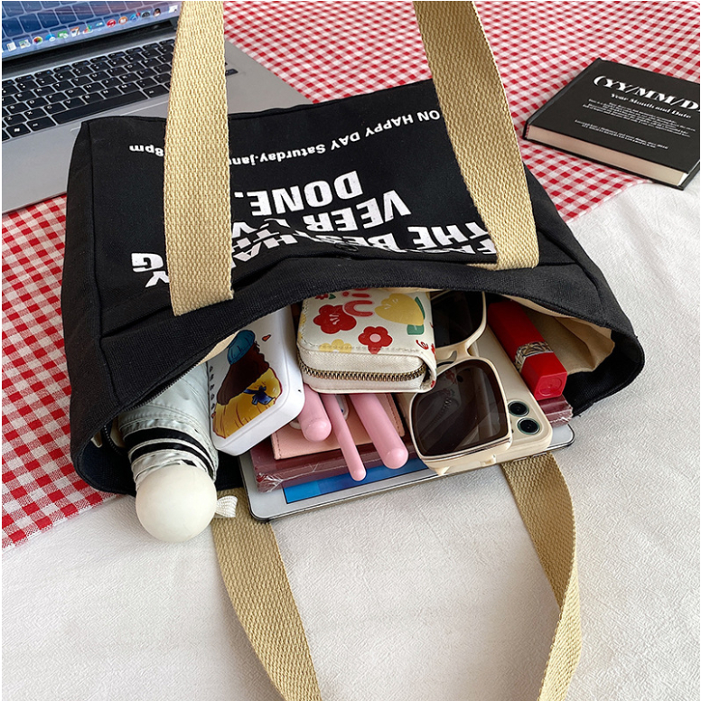 Túi đeo chéo dáng tote thanh lịch để a4 ipad nhiều ngăn tiện dụng, túi vải cỡ lớn đeo đi học đi làm đi chơi đẹp rẻ