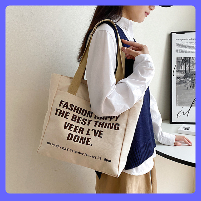 Túi đeo chéo dáng tote thanh lịch để a4 ipad nhiều ngăn tiện dụng, túi vải cỡ lớn đeo đi học đi làm đi chơi đẹp rẻ