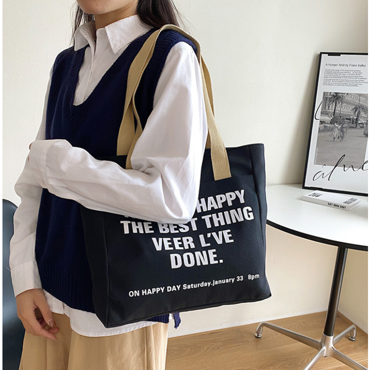 Túi đeo chéo dáng tote thanh lịch để a4 ipad nhiều ngăn tiện dụng, túi vải cỡ lớn đeo đi học đi làm đi chơi đẹp rẻ