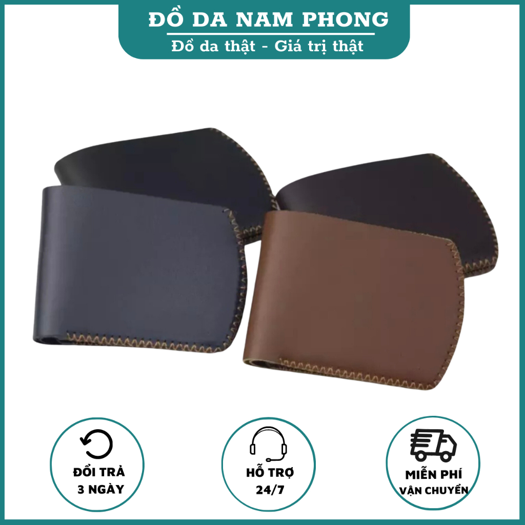 Bóp nam/Ví nam ngang da bò khây tay handmade nguyên tấm đựng tiền thẻ tiện lợi NP34