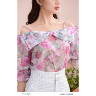 Áo trễ vai 2 dây họa tiết hoa chất liệu tơ mềm YOONA - YH3B529