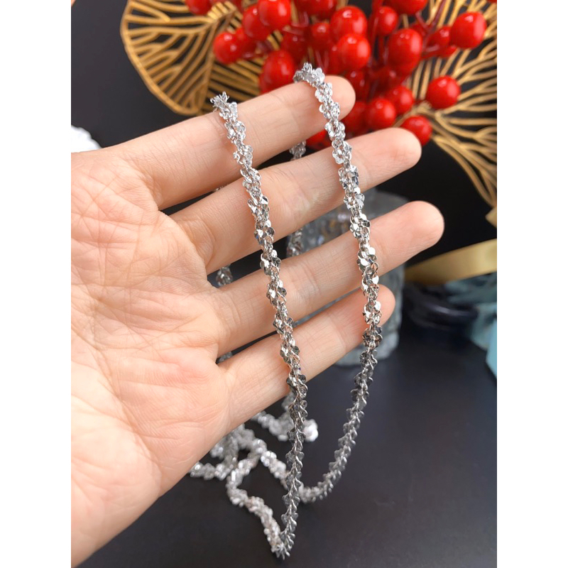 Dây chuyền xoắn hoa mai bản 4 mm xi bạch kim - Bạc cao cấp 925 xi bạch kim