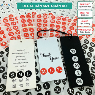 Tem nhãn dán, Size dán quần áo, decal size S M L nhiều màu, giầy dép, Sticker in theo yêu cầu