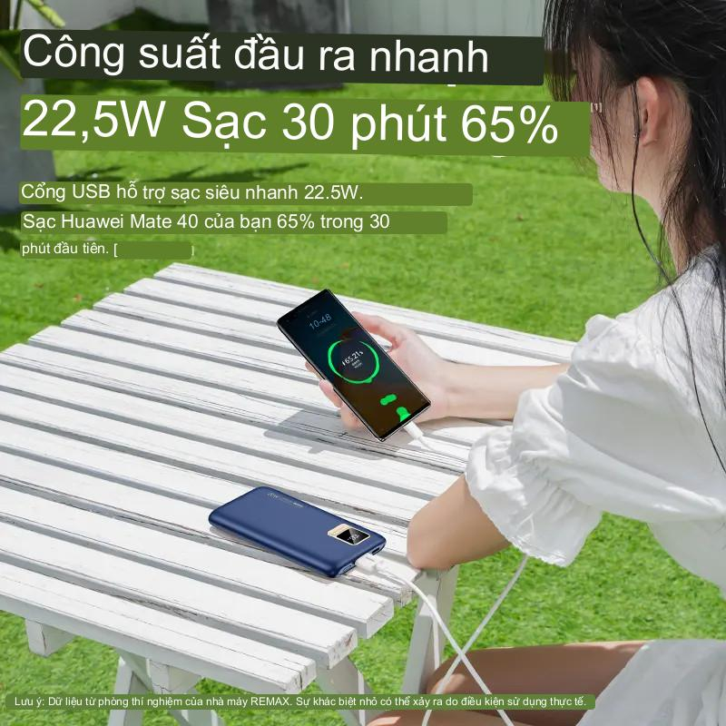 Pin sạc dự phòng RPP 500 dung lượng 10000mAh kèm 2 dây cáp sạc nhanh 22.5W màn hình LED tráng gương hiển thị phần trăm