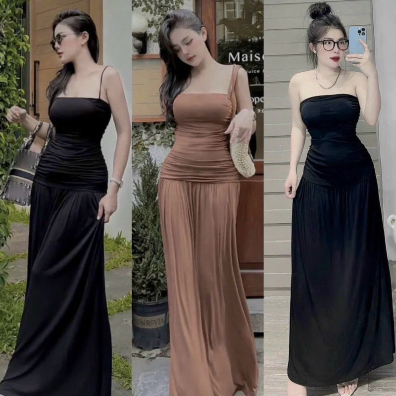 Đầm Body Lụa Nhúng Dáng Dài Mặc 2 Kiểu,Cúp Ngực( Hàng Nhập QC Form chuẩn có mút ngực)