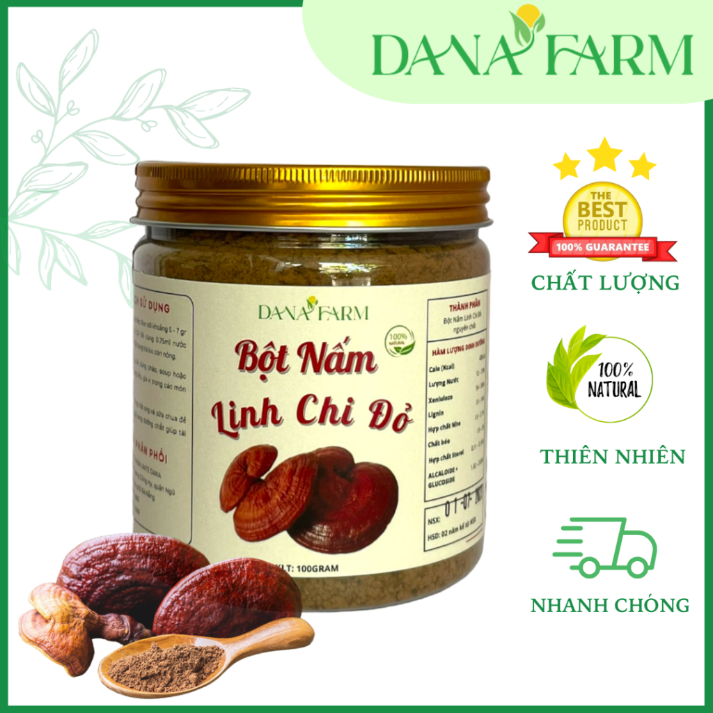 Bột Nấm Linh Chi Đỏ Dana Farm - Túi 100gram