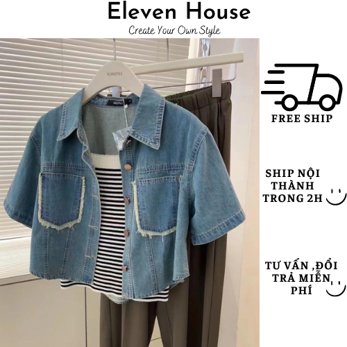 Áo khoác bò denim nữ ngắn tay xinh xắn chất vải mềm tiểu thư Hàn 11 House