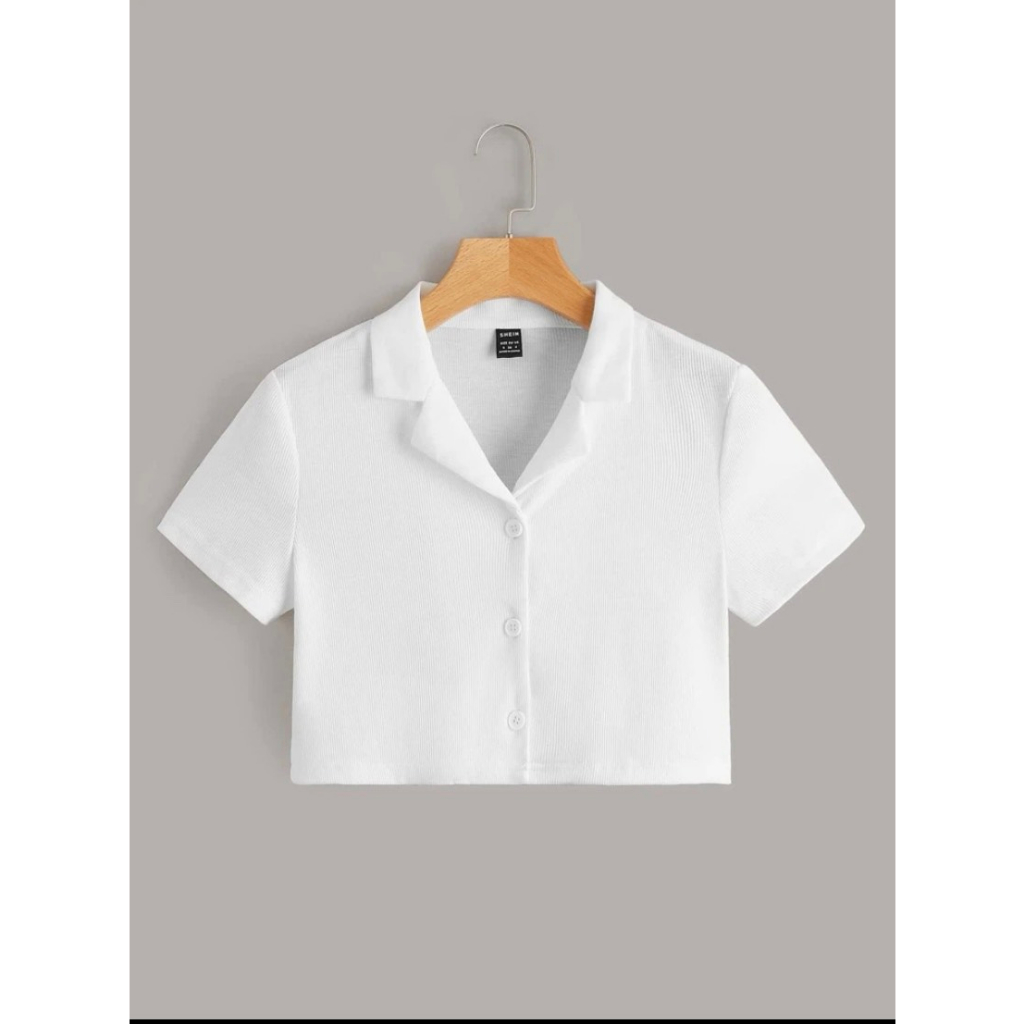 Áo Croptop Cổ Vest Nữ Polo Ngắn Tay Màu Nâu Hottrend Vải Thun Tăm Co Giãn Năng Động Ulzzang