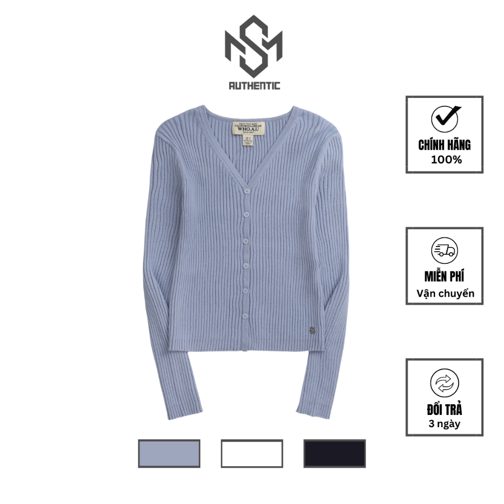 Áo len cardigan Whoau tay ngắn có cổ chính hãng Hàn Quốc, áo cardigan nữ WHO.A.U Hàn Quốc| WHCKD3831F