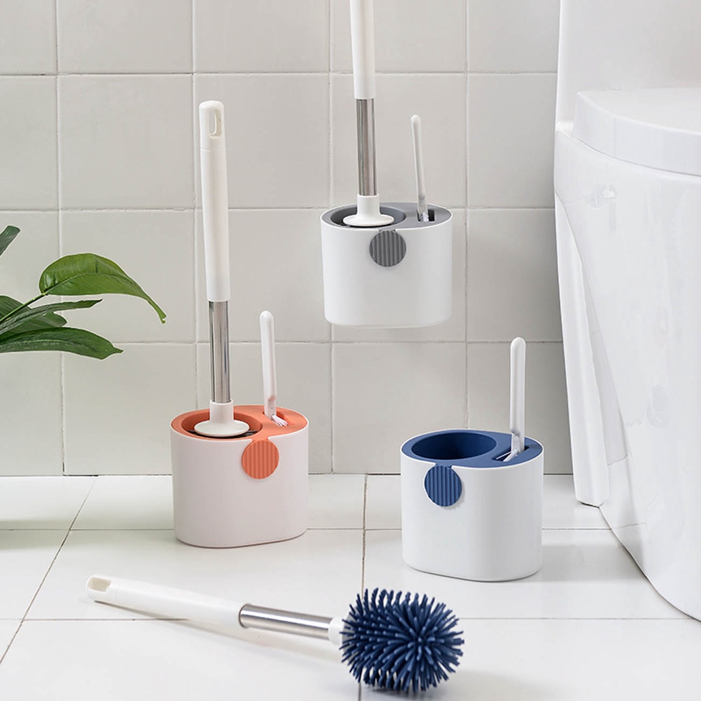 Bộ Cọ Chà Toilet Bằng Silicone Cán Dài Cán Ngắn Kèm Đế Thoát Nước Tiện Dụng