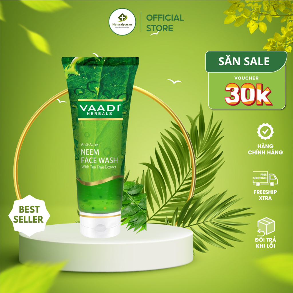 Sữa Rửa Mặt Neem Face Wash VAADI Dành Cho Da Nhạy Cảm Chiết Xuất Từ Nha Đam Nguyên Chất Không Gây Kích Ứng