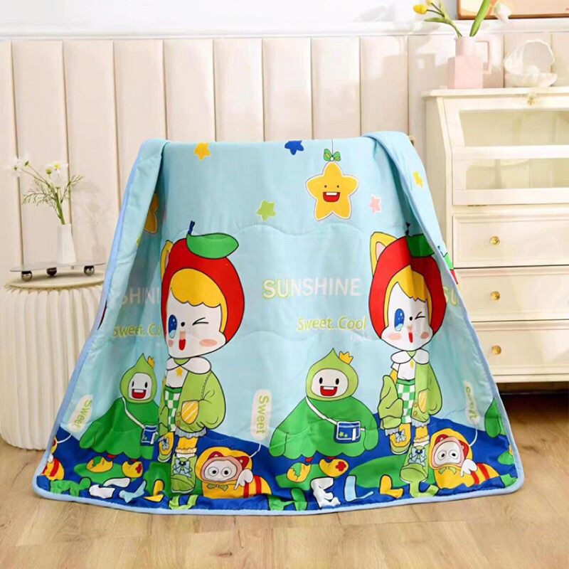 Chăn trẻ em, chăn cho bé đi học 1m1x1m4, chăn trẻ em poly họa tiết 2 mặt
