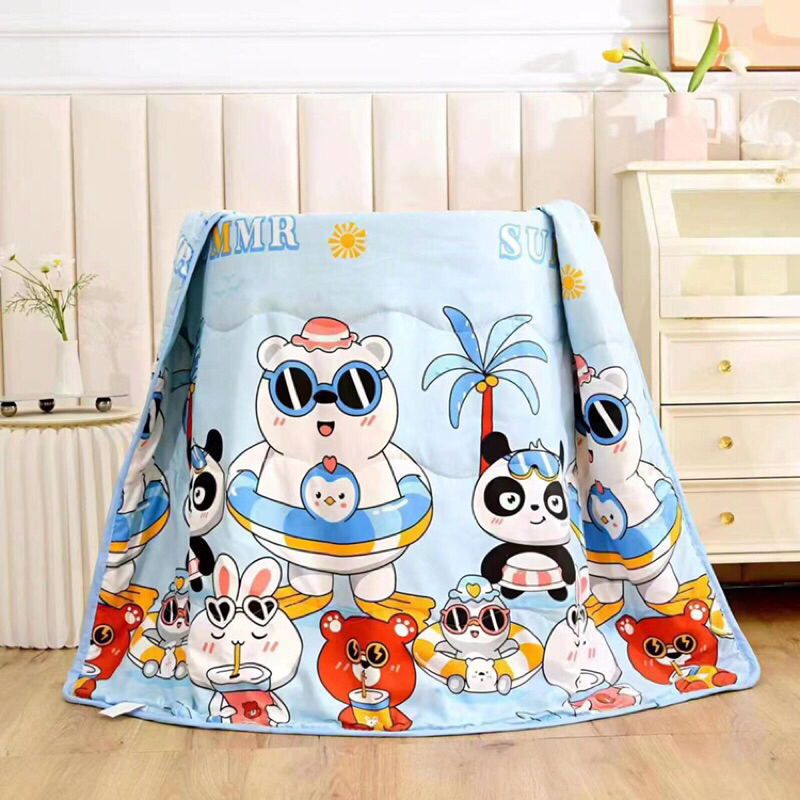 Chăn trẻ em, chăn cho bé đi học 1m1x1m4, chăn trẻ em poly họa tiết 2 mặt