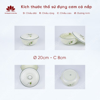 Thố sứ đựng cơm có nắp, nhiều họa tiết lựa chọn Bát Tràng