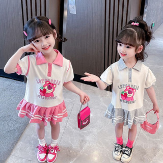 Váy gấu dâu cổ polo bé gái 2-12y