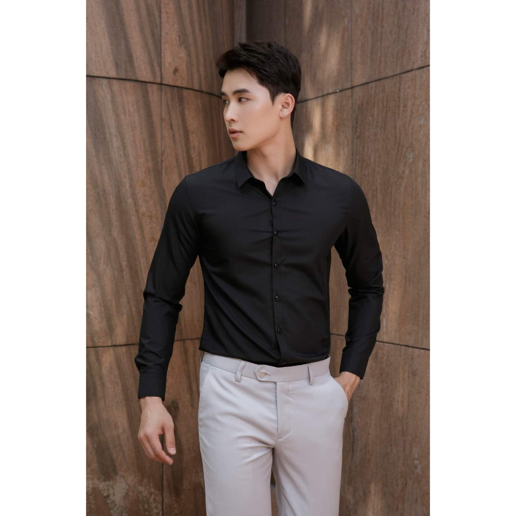 ( MAZZOLA SHOP ) Áo Sơ Mi Nam Mazzola Tay Dài Đen Trơn