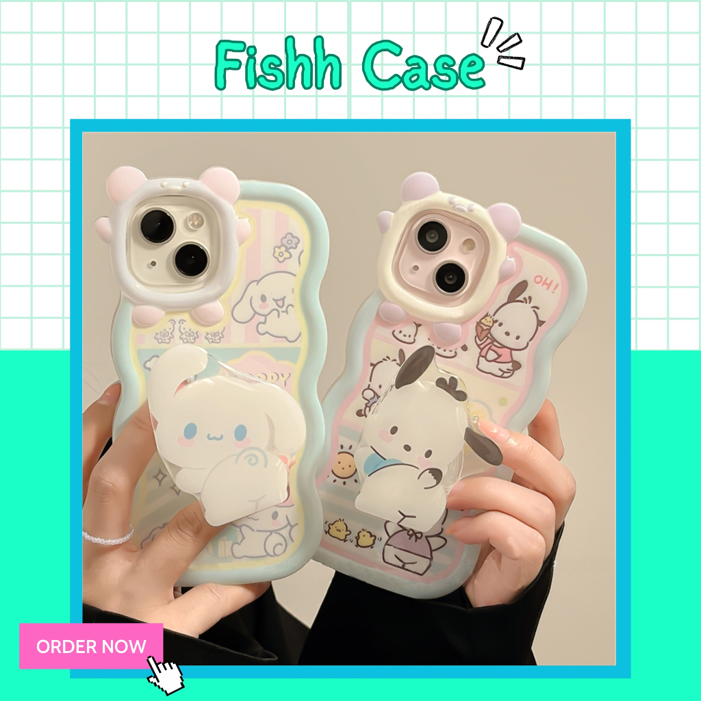 Ốp Lưng Điện Thoại Tai Gấu Viền Sóng Pochacco x Cinnamoroll