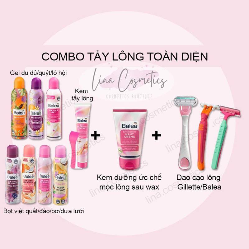 [CÓ CHE TÊN]Combo kem tẩy lông/bọt cạo lông + kem dưỡng làm chậm mọc lông sau wax + dao cạo.