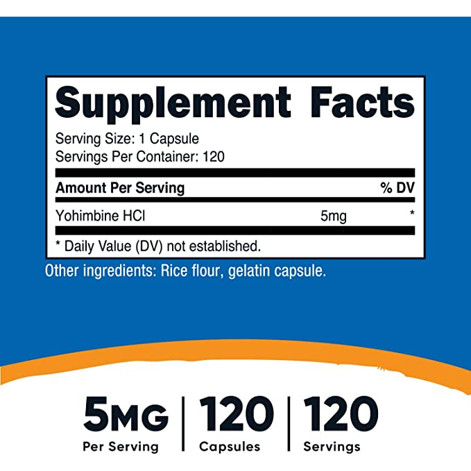 Nutricost Yohimbine HCL 5mg - Viên uống hỗ trợ giảm cân, tăng cường sinh lý và sức mạnh 120 viên