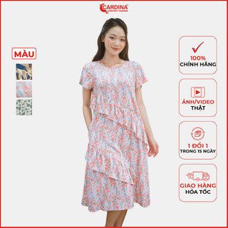 Đầm nữ CARDINA chất lanh tre cao cấp áo cộc tay cổ tròn bèo chéo điệu đà 3VL01