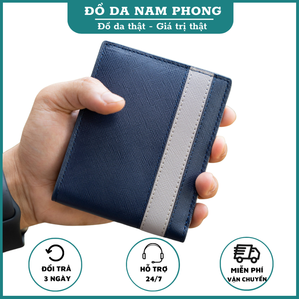 Ví Nam Da Thật Saffiano Cosmos Cao Cấp Chống Nước, Bóp Nam Dáng Đứng Cầm Tay Mini Nhỏ Gọn V88