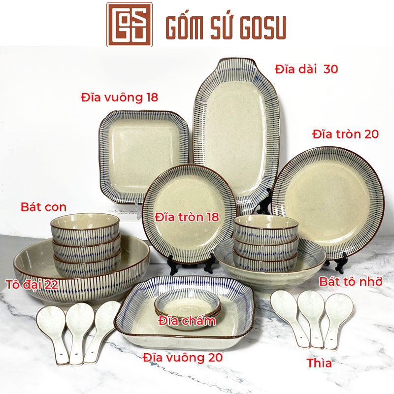 Bán lẻ bộ bát đĩa men tiêu cổ GOSU tráng men cao cấp