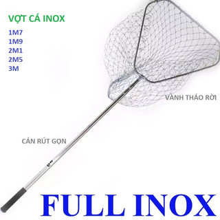 Vợt cá inox rút gọn, vành vợt tam giác, độ dài 1m7-3m
