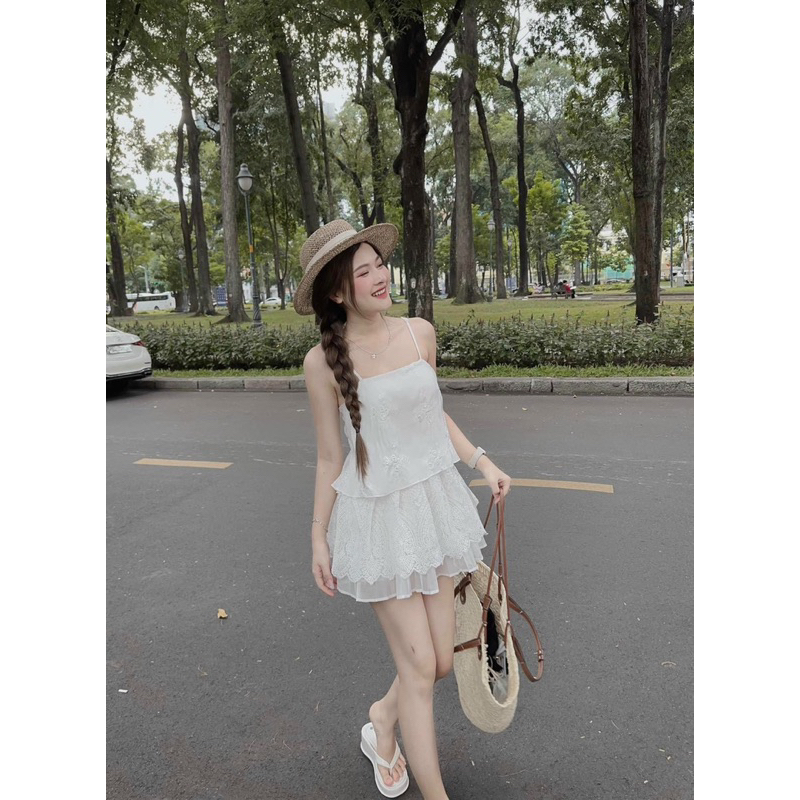 Set áo trắng 2 dây nơ lưng - Chitchitstore