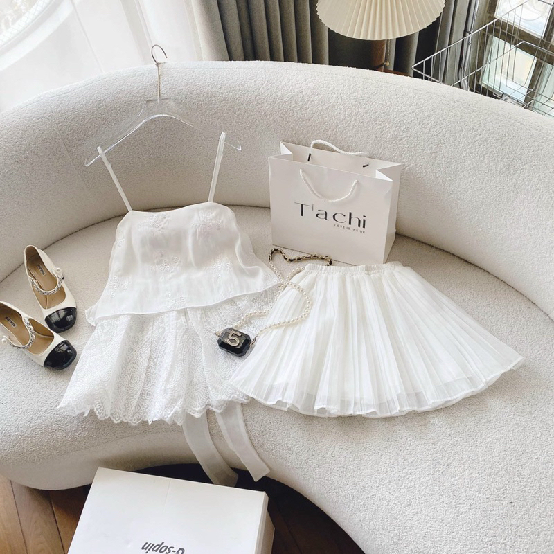 Set áo trắng 2 dây nơ lưng - Chitchitstore