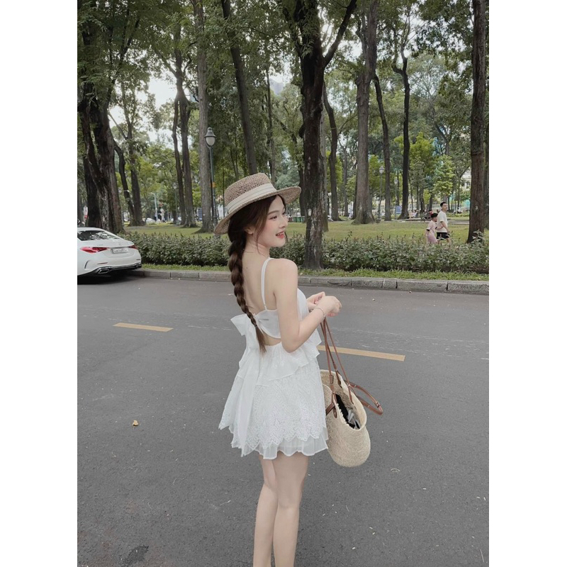 Set áo trắng 2 dây nơ lưng - Chitchitstore