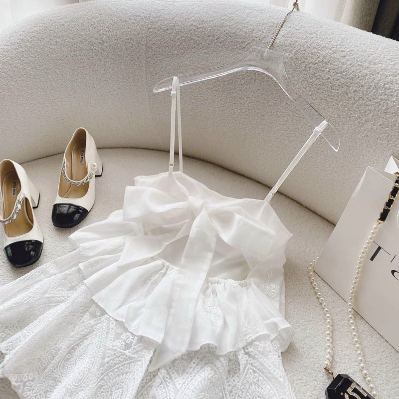 Set áo trắng 2 dây nơ lưng - Chitchitstore