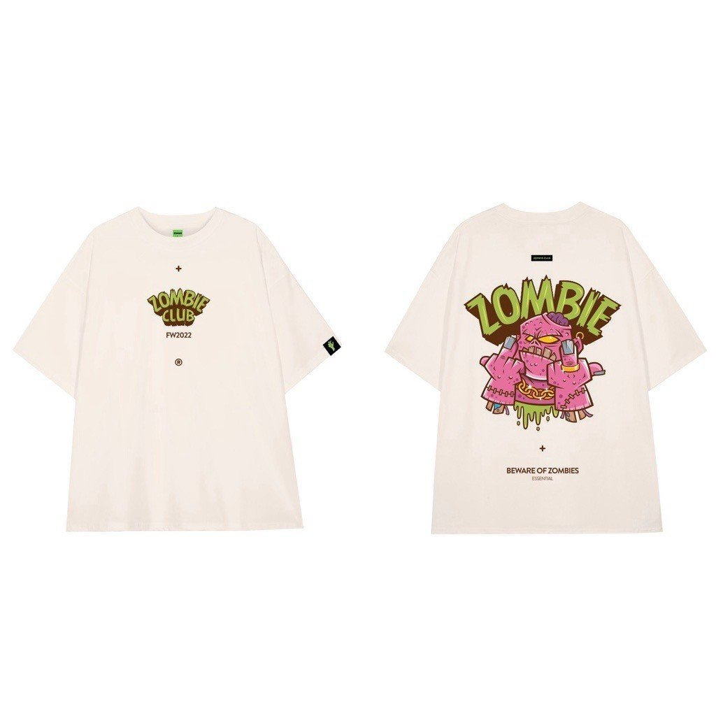 Áo thun Zombie Club Beware Of Zombie form rộng unisex nam nữ vải thun cotton định lượng 250gsm dày mịn mặc mát ZB014