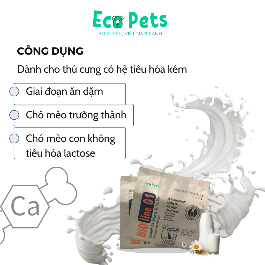 Sữa BIOLINE G1 ECOPETS không chứa Lactose bổ sung dinh dưỡng cho mèo dành cho chó mèo tiêu hoá kém - 100gr