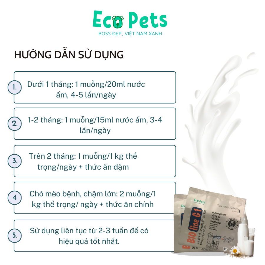 Sữa BIOLINE G1 ECOPETS không chứa Lactose bổ sung dinh dưỡng cho mèo dành cho chó mèo tiêu hoá kém - 100gr