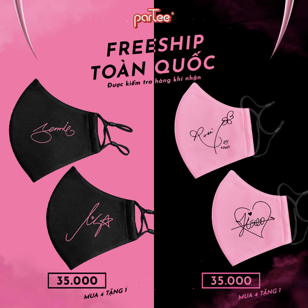 Khẩu Trang Fandom KPOP Cute Vải Bịt Mặt Chống Nắng 3 Lớp Ôm Mặt Có Nút Chỉnh Dây Đeo parteeshopvn