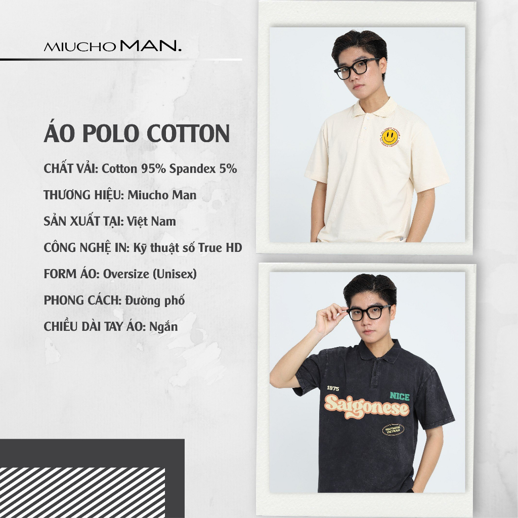 Áo polo nam form rộng đẹp PLD175 Miucho tay lỡ vải cotton mềm mại cho nam in Typography