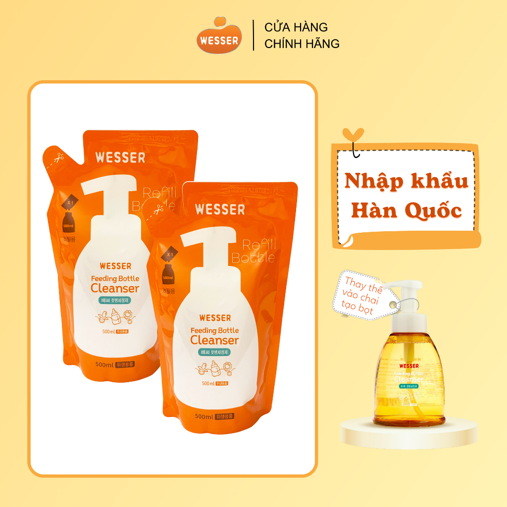 COMBO 2 GÓI Nước rửa bình sữa Wesser dạng gói 500ml