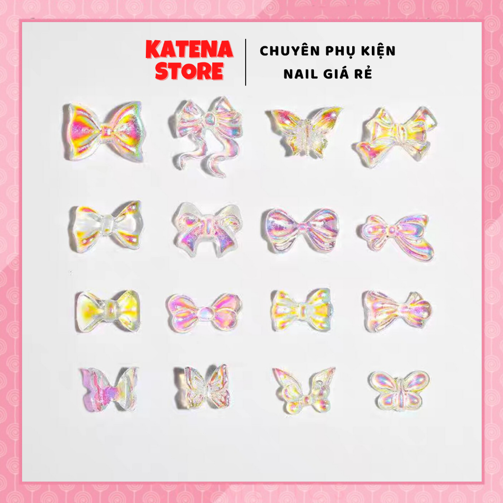 Set 10 cái - Charm nail hình nơ trong suốt hologram trang trí móng nghệ thuật