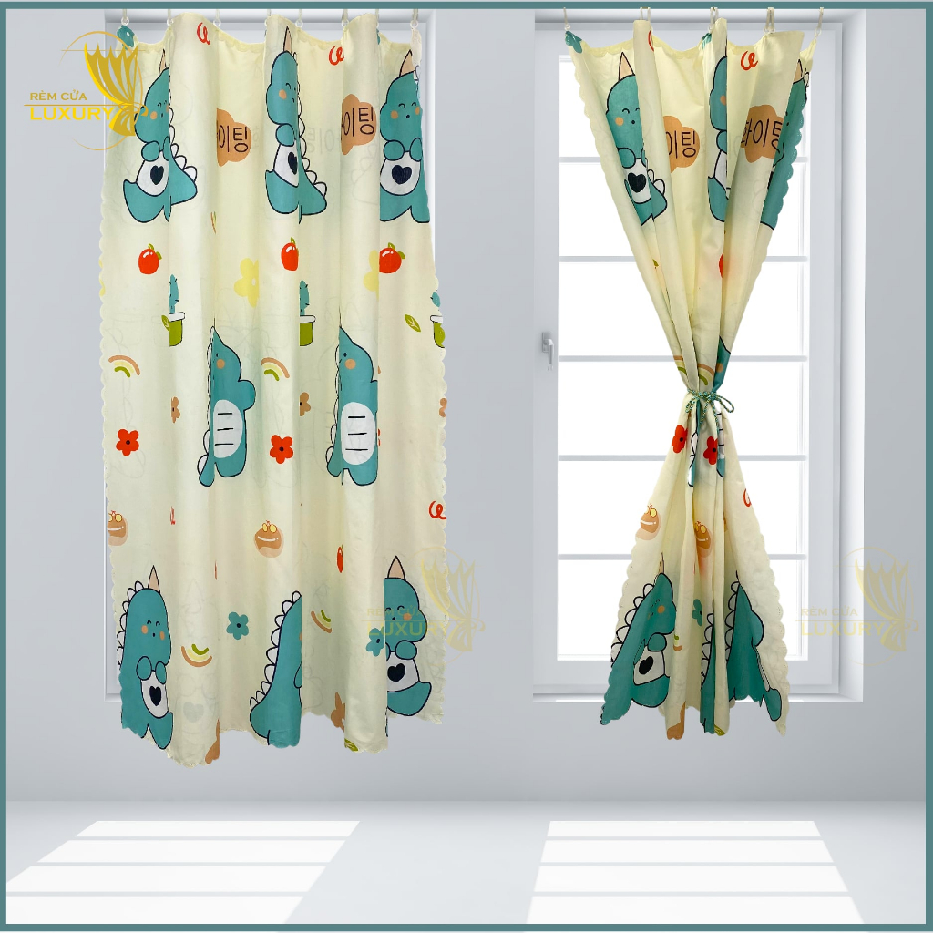 Rèm cửa RIDO KHỦNG LONG ngăn phòng gác trọ decor phòng tặng kèm móc và dây treo RD02 Remcualuxury