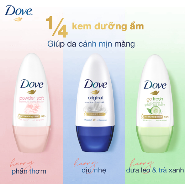 [HB Gift - PC] Combo 2 Lăn khử mùi Dove 40ml (Phấn thơm)