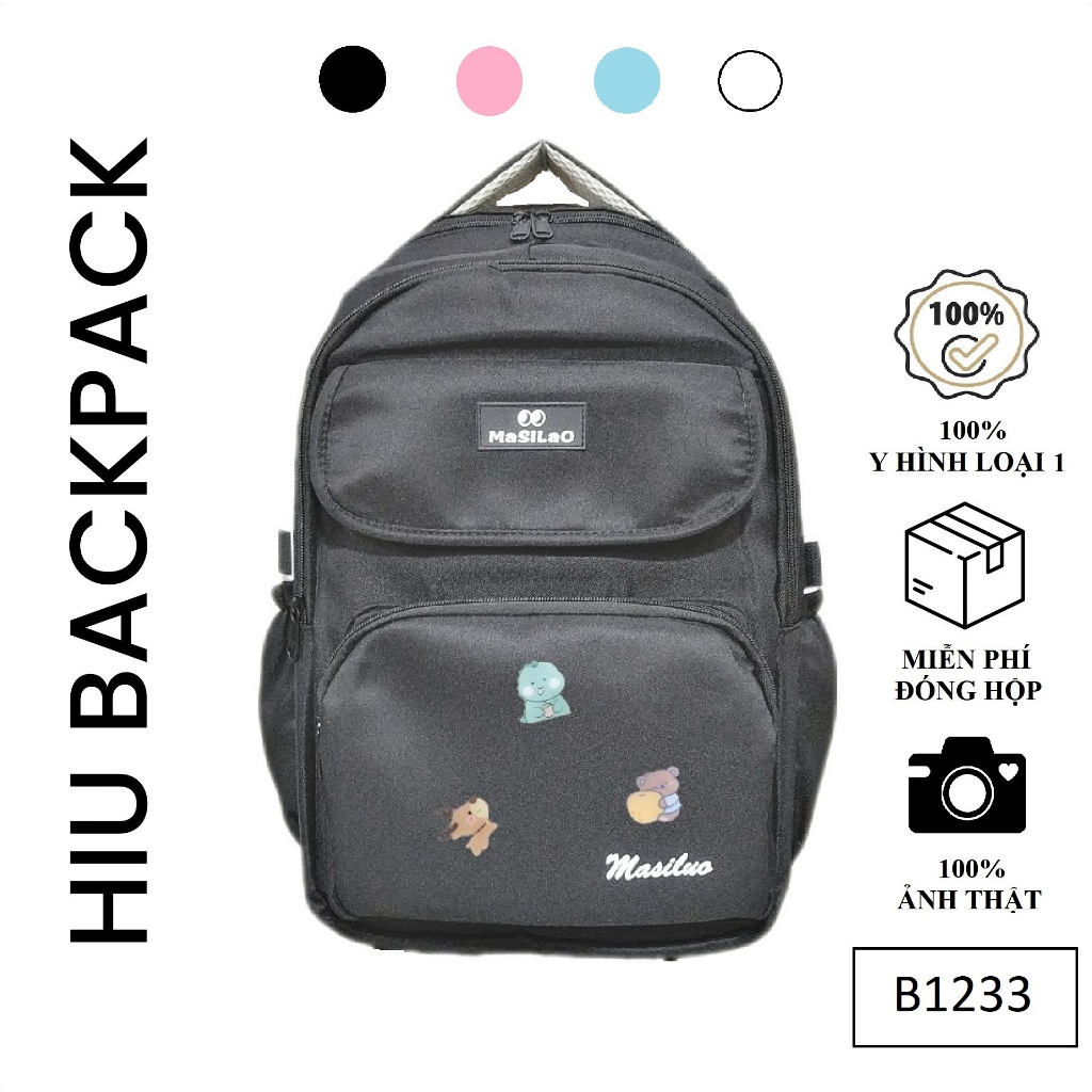 Balo đi học size to trơn màu MASILAO vải kaki poly kèm sticker và móc khóa - B1233